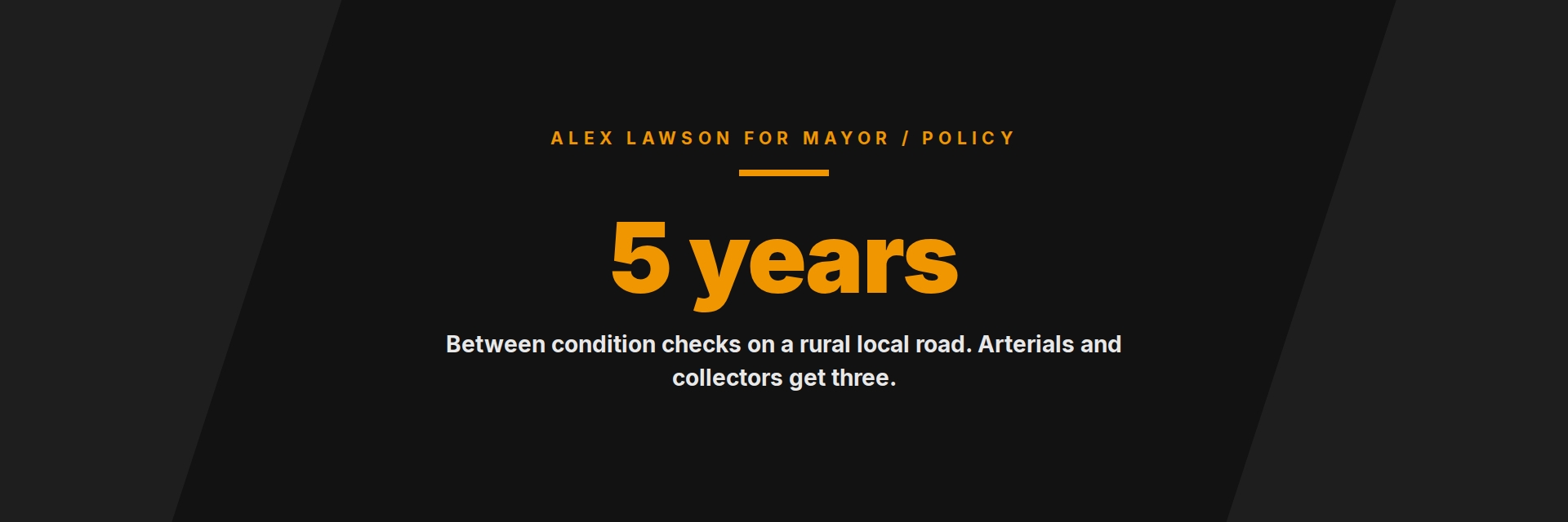 Statistic card: 5 years between condition checks on a rural local road, while arterials and collectors get three.