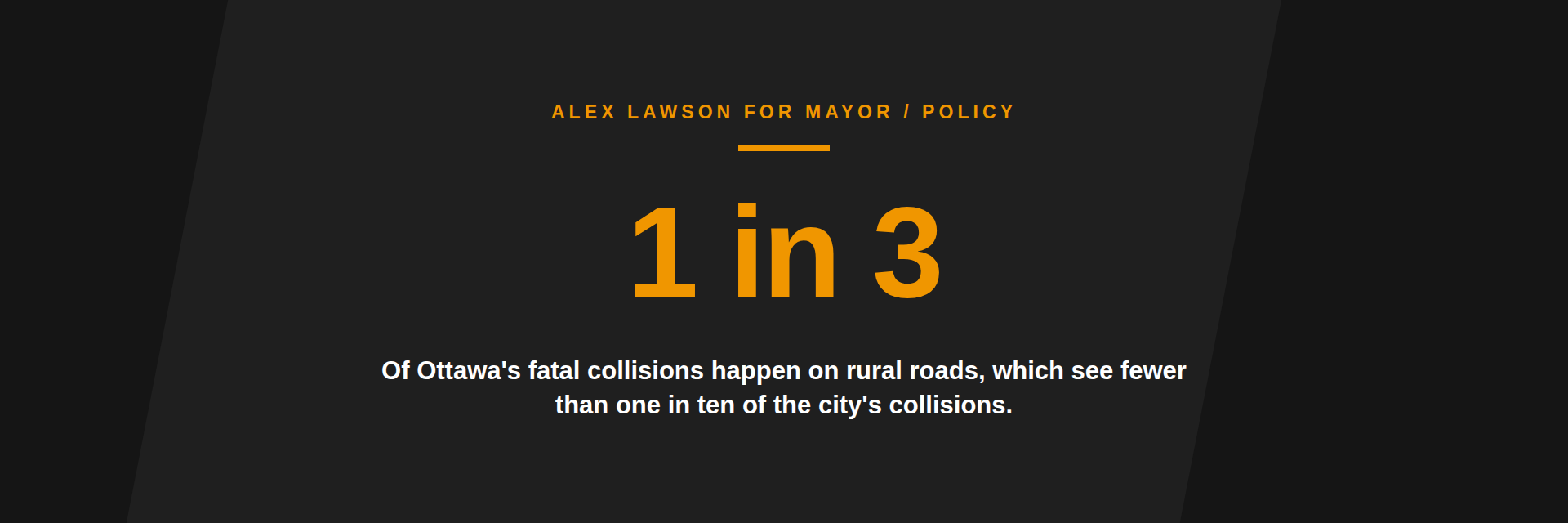 Statistic card: 1 in 3. More than a third of Ottawa's fatal collisions happen on rural roads, which see fewer than one in ten of the city's collisions.